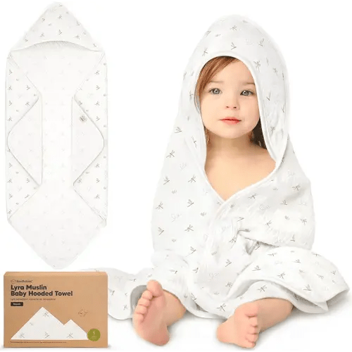 KeaBabies Muslin Baby Bath Towels with Hood for Girls, Boys, Large Organic Cotton Hooded Baby Towels for Newborns, Toddlers, Infant, Kids, Soft Absorbent Newborn Bath Essentials Gift Set (Meadow)