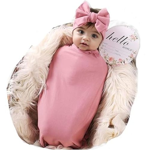Galabloomer Newborn Swaddle Blanket with Headband Set Baby Girl Receiving Blanket