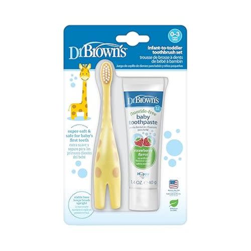 Dr. Brown's Infant-to-Toddler Toothbrush, Giraffe & Strawberry Toothpaste Set