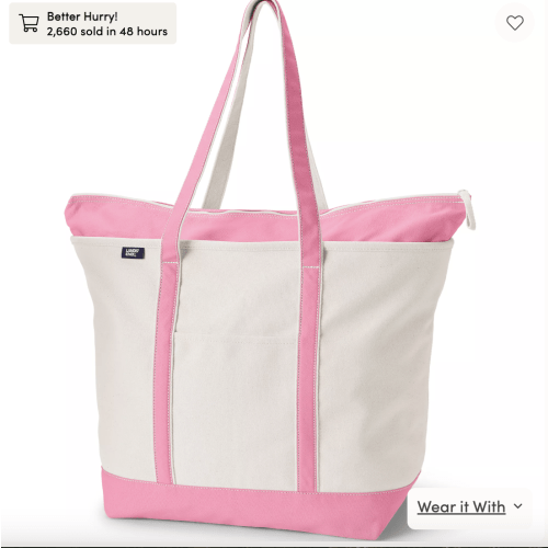 Extra Large 5 Pocket Zip Top Long Handle Canvas Tote Bag
