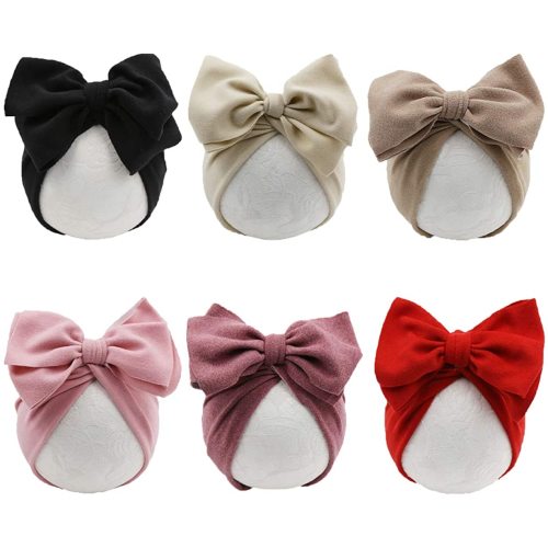 Baby Girl Velvet Big Hair Bow Knotted Head Wrap Oversized Bow Beanie India Cap Warm for Newborn Infant Toddlers 6PCS