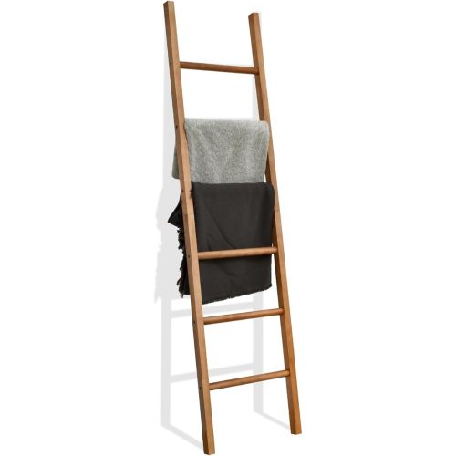 FUIN 6ft Wooden Natural Blanket Ladder Living Room Decorative Wall Leaning Farmhouse Quilt Display Holder Rustic Wood Towel Rack for Bathroom