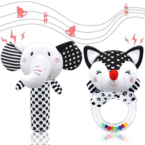 Baby Rattles 0-6 Months Infant Toys 0-3 Months Newborn Toys Rattles for Babies 0-6 Months Baby Toys 0-6 Months, Black and White High Contrast Plush Stuffed Baby Toys for 0 3 6 9 12 Months Girls Boys - Black&White-5