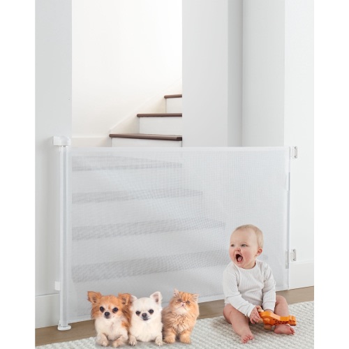 Retractable Mesh Baby & Dog Pet Safety Gate for Stairs & Doorways - 33" Tall, Extends to 55" Wide - Indoor & Outdoor Child Gates for the House, Black