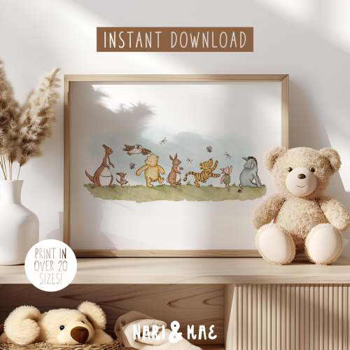 Classic Winnie the Pooh Nursery Wall Art, Nursery Print, Classic Pooh Bear Nursery Decor, Eeyore, Piglet, Tigger, Rabbit, Kanga, Baby Shower