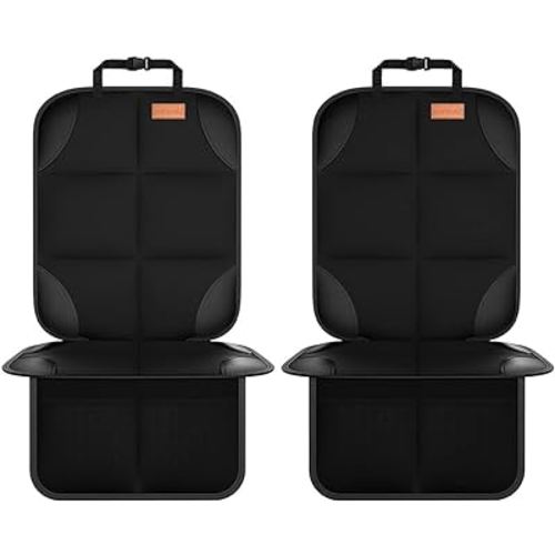 Car Seat Protector, 2Pack, Protect Child Seats with Thickest Padding and Non-Slip Backing Mesh Pockets for Baby and Pet