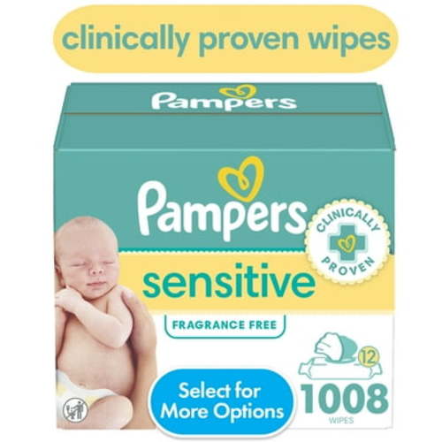 Pampers Sensitive Baby Wipes 12-Pack, 1008 Wipes with Pop-Top, Perfect with Swaddler Diapers
