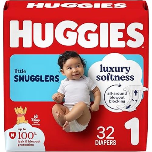 Huggies Size 1 Diapers, Little Snugglers Baby Diapers, Size 1 (8-14 lbs), 32 Count, Packaging May Vary