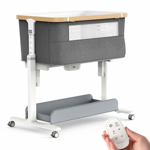 Staroyal Electric Bassinet Baby Cradle 3 Rocking Motion, 3 in 1 Baby Bassinets for Newborn with 5 Heights Adjustable, Girl/boy Automatic Rolling Bedside Sleeper, Light Grey
