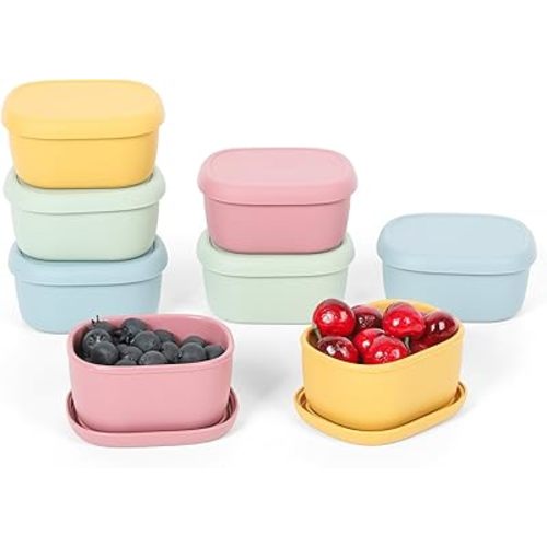 8 pcs 6.76 oz Silicone Snack Containers for Kids Silicone Food Storage Containers with Lids, Reusable Small Snack Container, Stackable Silicone Toddler Lunch Box for Daycare, School and Travel