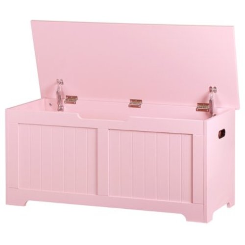 Heywoo 39.4" Storage Chest Wooden Storage Bench Lift Top Toy Box w/2 Safety Hinges Pink