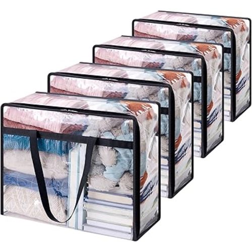 Lifewit 4 Pack Clear Clothes Storage Bags, 40L Plastic Blanket Storage Bag, Vinyl Foldable Moving Bags with Zipper, Closet Organizers and Storage Containers for Bedding, Duvet, Comforter
