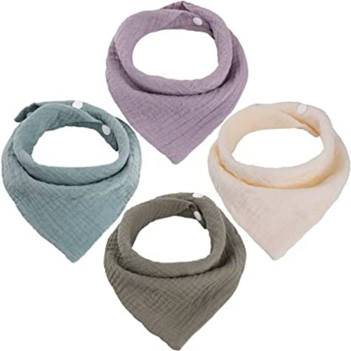 WD&CD 4 Pcs Baby Triangular Cloth Bibs, Double Layer Soft & Absorbent Muslin Neck Cloth Drool Bib with 2 Adjustable Snaps