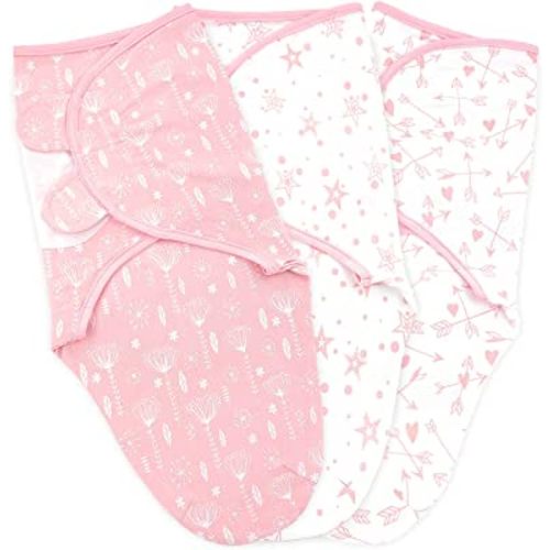 Bublo Baby Swaddle, 3-Pack Newborn Babies Swaddle Sleep Sack, Swaddles 0-3 Months, Infant Sleeping Sack, Easy Adjustable Baby Swaddle Blanket Wrap for Boy Girl (Rose Pink)