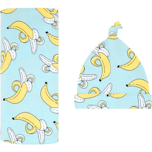 Little Sleepies Swaddle & Hat Set, Baby Swaddles Newborns, Soft Viscose from Bamboo Swaddle Blanket Wrap (Bananas)