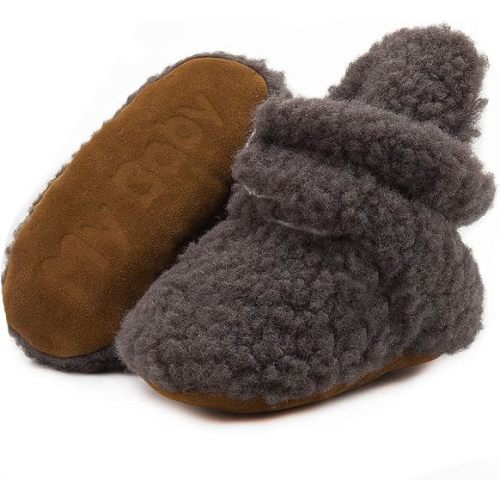 ohsofy Newborn Baby Cotton Booties Stay On Slipper Winter Warm Soft Shoes Non-Skid Infant Ankle Boots Crib Shoes