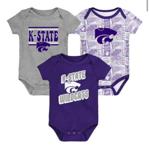 K-State Wildcats Baby PURPLE Sunday Commics 3PK SS Designed One Piece Set - 133420231