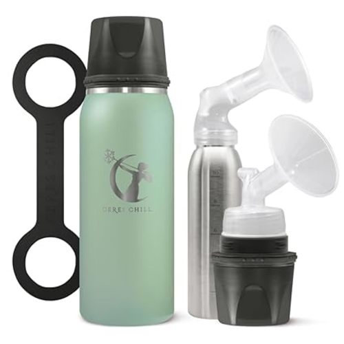Breastmilk Chiller Reusable Storage Container by CERES CHILL | Keeps Milk Safe for up to 20 Hours | Connects w/Major Pumps (1 Chiller, Zen Green)