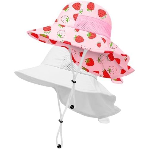 Toddler Baby Sun Hat Kids Summer UPF 50+ for Boys Girls Adjustable Beach Hats with Bucket Wide Brim Age 1-7 Years