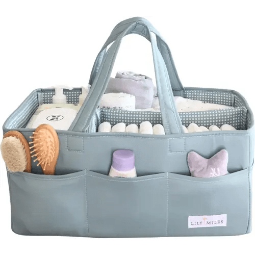 Lily Miles Baby Diaper Caddy Organizer, Wipeable Diaper Organizer Basket with 8 Pockets for Newborn Essentials, Nursery Tote Bag for Changing Table & Car Organization (Willow Green, Large)