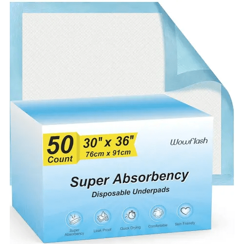 50 Count 30” x 36” Super Absorbency Disposable Underpads, Leakproof Quick Drying, Baby Puppy & Adults Bed Pads Disposable Adults, Dog Pee Pads Extra Large, XXL Incontinence Pads