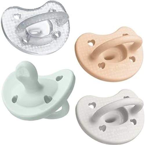 Chicco PhysioForma Luxe Silicone One Piece Pacifier for Babies Aged 0-6m | Fashion Textured Shield | BPA & Latex Free | Reusable Sterilizing Case | Multicolor, 4pk