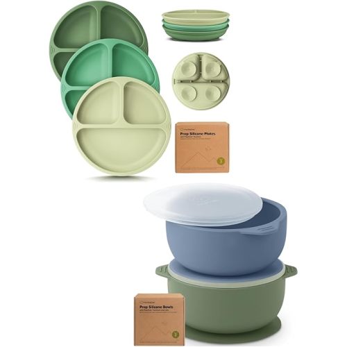 KeaBabies Suction Plates for Baby, Toddler and 2-Pack Baby Bowls with Suctions, Lids - 3-Pack 100% Silicone Divided Baby Plates with Suction, BPA Free Toddler Plates - Silicone Suction Bowls