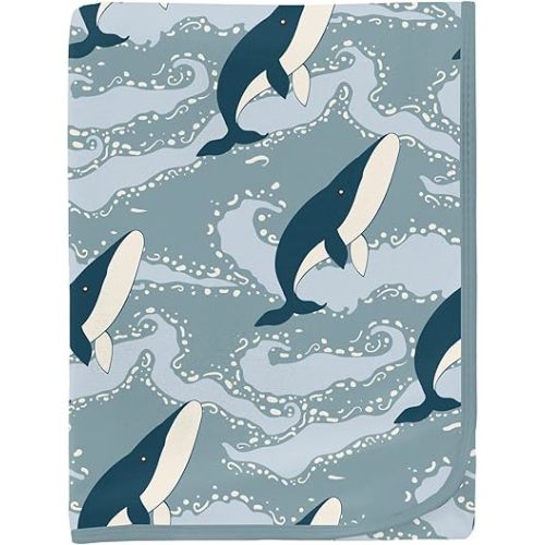 KicKee Print Swaddle Blankets, Made from Viscose from Bamboo Fabric Making it a Silky Soft Baby Blanket, Our Dreamy Swaddle Wrap is 40” x 29” (Stormy Sea Splashing Whales - One Size)
