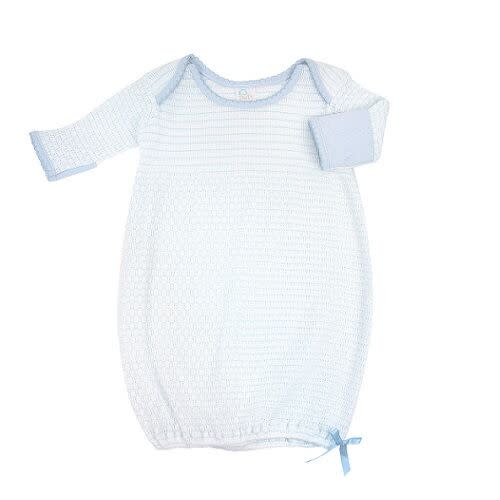 Pinstripe Knit LS Lap Shoulder Gown w/ Pima Trim -Blue/Blue | Berings