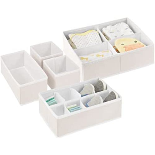 mDesign Soft Fabric Dresser Drawer/Closet Divided Storage Organizer Bins for Nursery - Holds Blankets, Bibs, Socks, Lotion, Clothes, Shoes, Toys, Jane Collection - Set of 5 - Cream/White