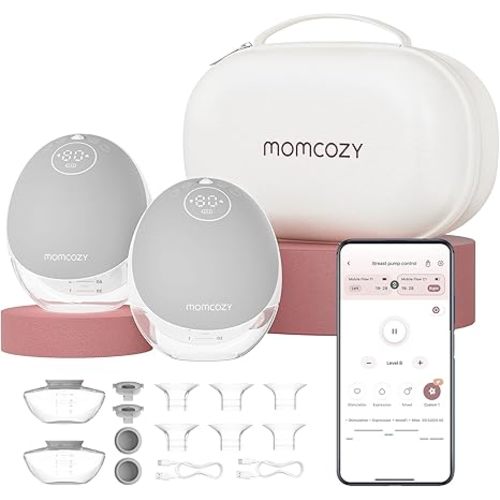 Momcozy Breast Pump Hands Free Mobile Flow | M9, App Discreet Control with Personalized Multi-Modes & 15 Levels, Independent Breastmilk Storage, Wearable Breast Pump M9 24mm, 2 Pack Gray