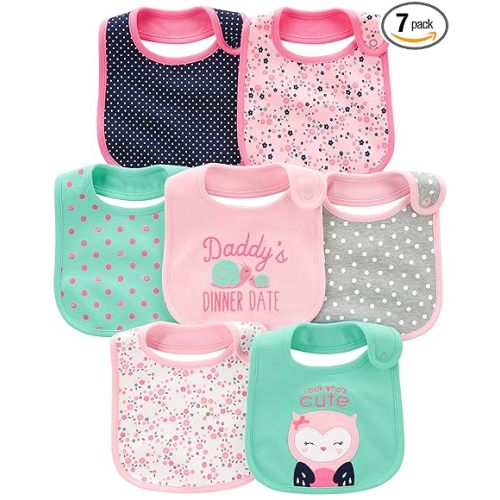 Simple Joys Baby Girl's 7 pack teething bib Accessory, Pink/Mint, One Size