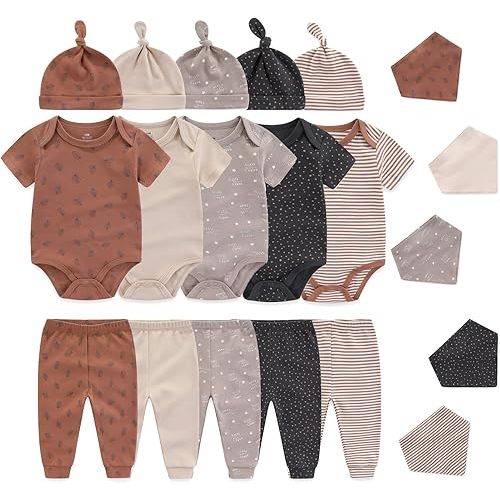 Baby Short Sleeve Jumpsuit Essentials Infant Clothing Set 20-Piece for Boys and Girls
