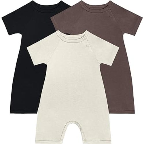 GUISBY Baby Romper 3-Pack, Ultra Soft Baby Short Sleeve Bodysuit, Breathable Summer Sleepwear, Unisex 0–24 Months