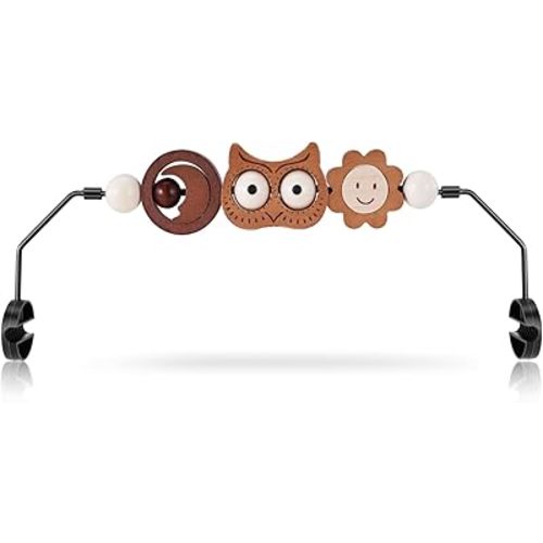 Baby Bouncer Toy Bar Wooden Compatible with Baby Bjorn Bouncer, Durable Wooden Bouncer Toy Bar Attachment, Tight and Secure Fit, Rotatable Sensory Toys for Curious Babies (Flower and Owl)