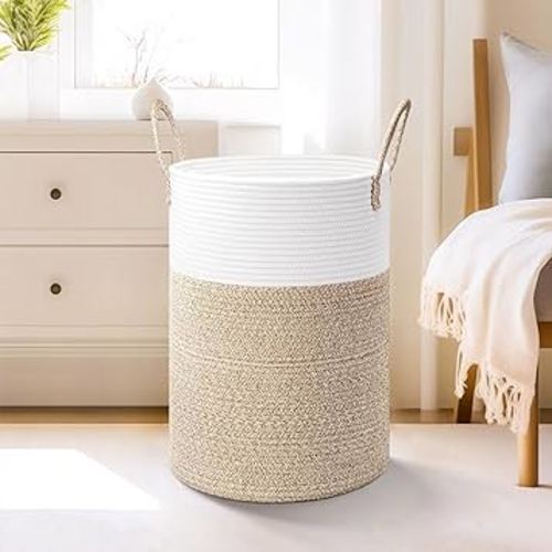 Laundry Basket,Woven Cotton Rope Laundry Hamper,40L for Decorative Storage of Dirty Clothes,Toys and Blankets in Bathroom,Baby Room and Living Room