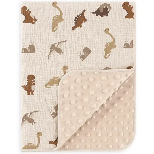 Susurration Baby Blanket for Unisex Boys Girls, Soft Nursery Minky Blanket with Muslin Cotton Front and Dotted Fleece Back, Receiving Blanket for Baby Newborn Infant, 30x40inch (Dinosaur)