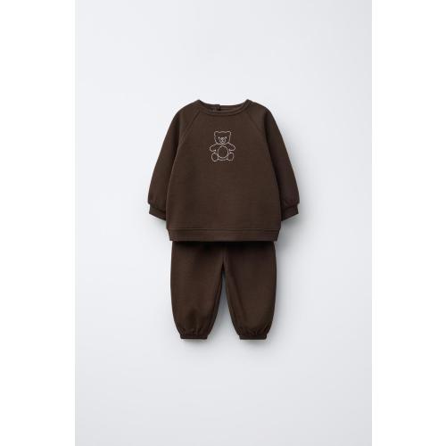 EMBROIDERED BEAR SWEATSHIRT AND JOGGER PANTS SET - Dark brown | ZARA United States