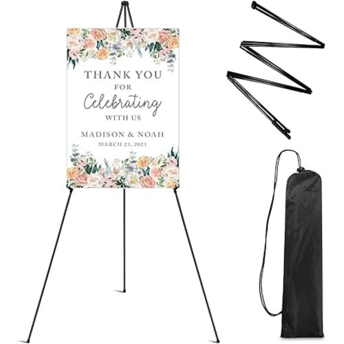 RRFTOK Easel Stand for Sign,63'' Instant Lightweight Portable Ground Easel for Wedding Sign and Poster Display Stand, Metal Tripod with Portable Bag,1-Pack.