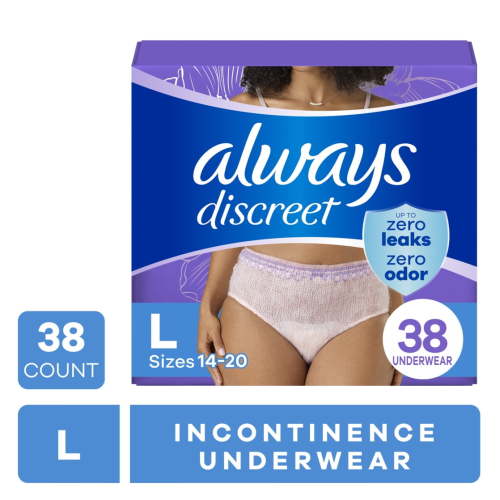 Always Discreet Adult Incontinence Underwear for Women, Size L, 38 CT HSA/FSA Eligible