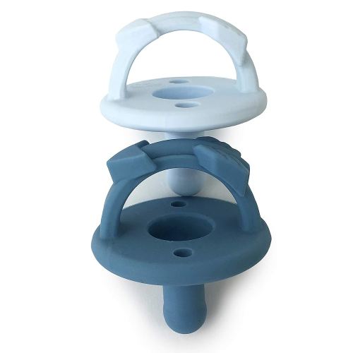 Itzy Ritzy Silicone Pacifiers for Newborn - Itzy Soother Pacifiers Feature Collapsible Handle & Two Air Holes for Added Safety; For Ages Newborn and Up, Set of 2 in Light Blue & Dark Blue