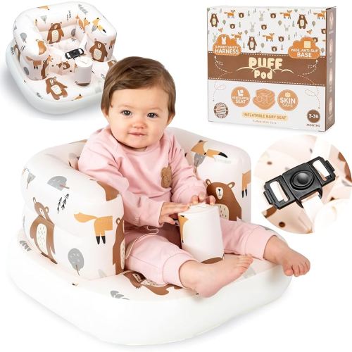 Premium Inflatable Baby Seat with Built-in Pump – Baby Sit Up Chair for Infants 3-36 Months, Blow Up Chair with Safety Harness and Non-Slip Base, Portable Inflatable Seat for Travel