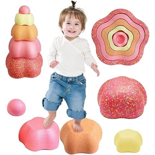 Sound Stepping Stones for Kids - 5 Pcs Non-Slip Indoor or Outdoor Balance Stones, Obstacle Course Coordination Game for Aged 3 4 5 6, Sensory Toys for Toddlers, Birthday Gifts