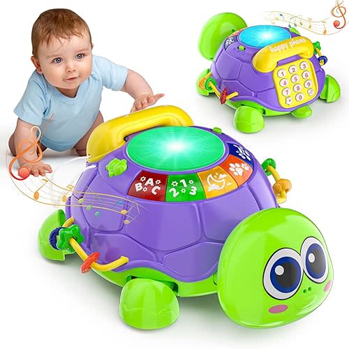 Baby Toys 6-12 Months, Infant Musical Turtle Crawling Tummy Time Development Light up Toy, Bilingual Educational Baby Toy Gift for 3-6 4 5 7 8 9-12 18 Month Boy Girl
