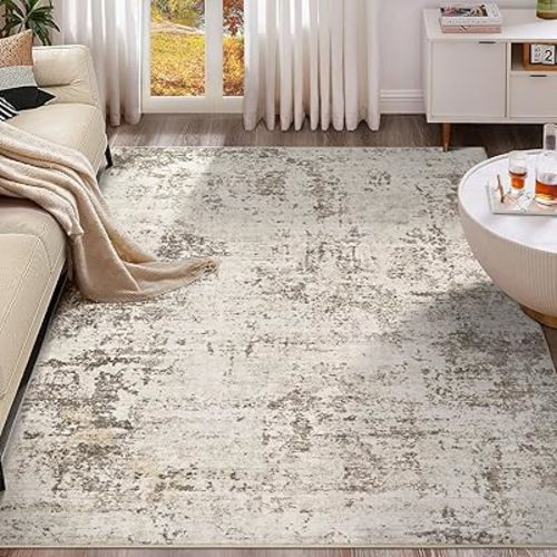 5x7 Area Rug Living Room Rugs - Washable Neutral Modern Abstract Soft Thin Large Rug Indoor Floor No Slip Rug Carpet for Bedroom Under Dining Table Home Office Decor - Dark Brown