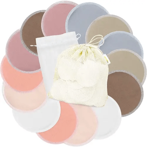 Bamboo Nursing Breast Pads (14 Pack) + Laundry Bag & Travel Storage Bag, 4.7 inch Option - Washable & Reusable Breastfeeding Nursing Pads (Mild, Large)