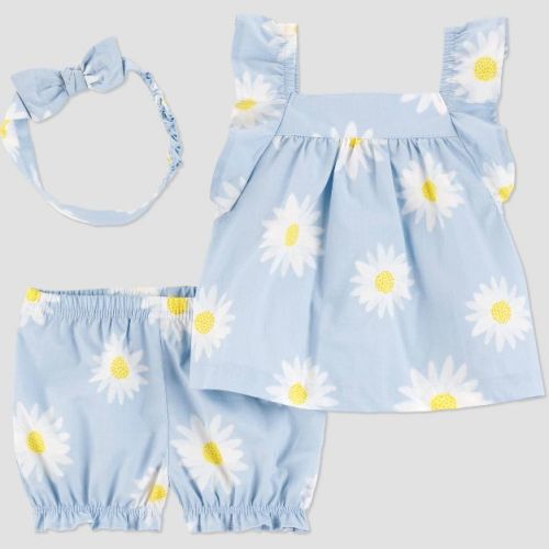 Carter's Just One You®️ Baby Girls' Floral 3pc Top & Bottom Set With Headband - Yellow/white 9m