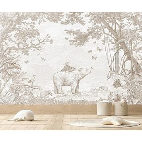 Beige Jungle Peel and Stick Wallpaper Safari murals Kid's Room for Nursery