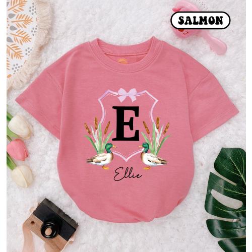Personalized Girl Mallard Duck Romper, Bow, Baby Shower Gift