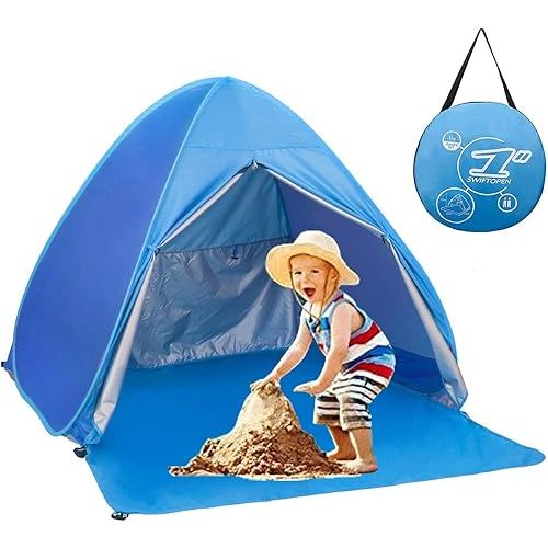 Pop Up Beach Tent Shade Sun Shelter UPF 50+ Canopy Cabana 2-3 Person for Adults Baby Kids Outdoor Activities Camping Fishing Hiking Picnic Touring (Blue)